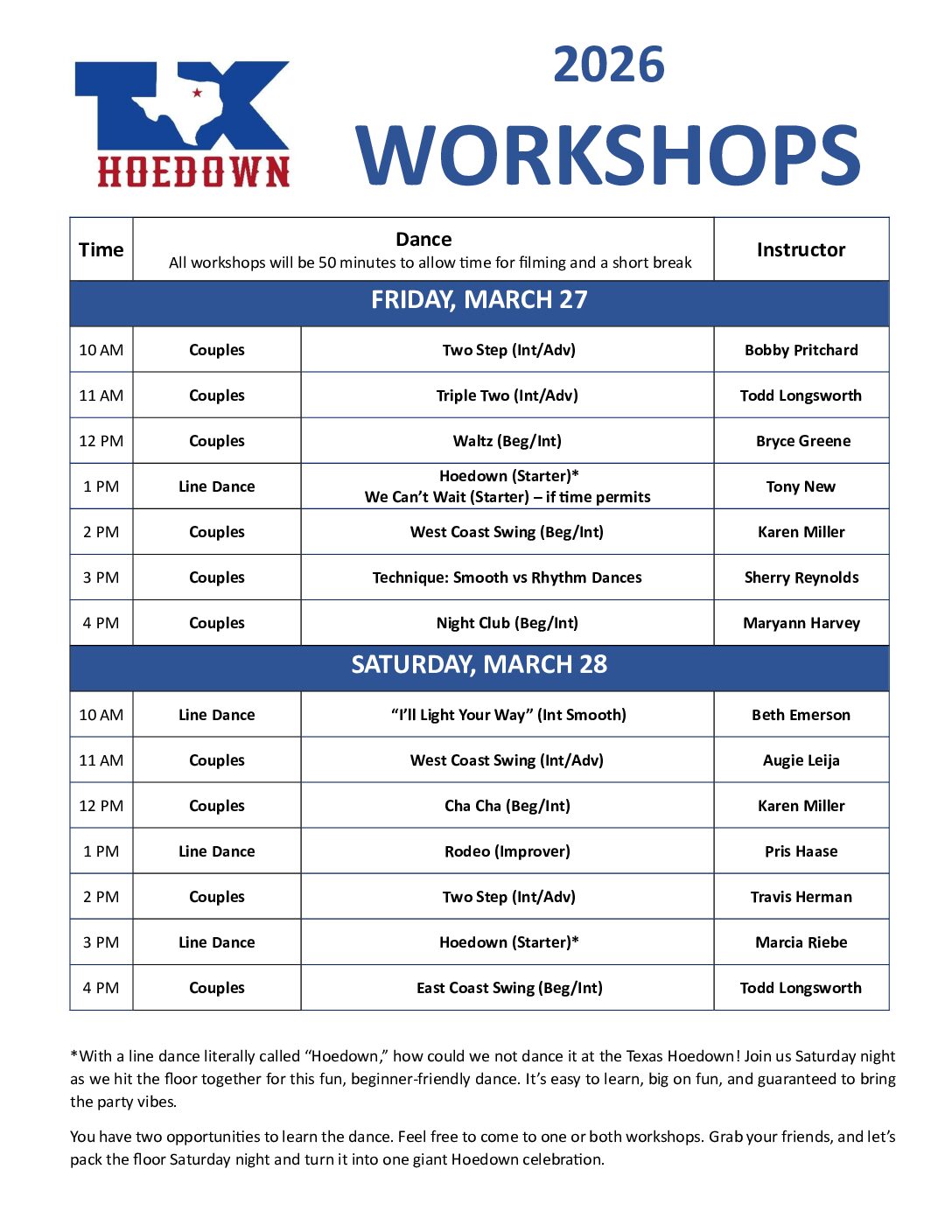 2026 Workshop Schedule